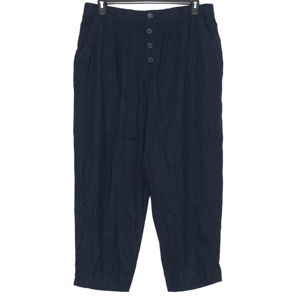 NWT Loft Pants High Rise Straight Linen Crop Minimalist Coastal Grandma Blue XL - Picture 1 of 5